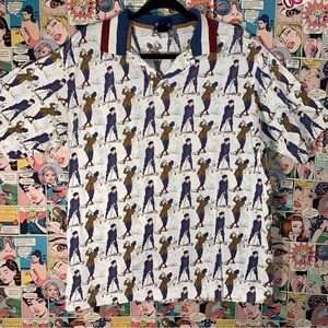 ParFour Vintage Golfers Print Polo Shirt White Multi Color streetwear